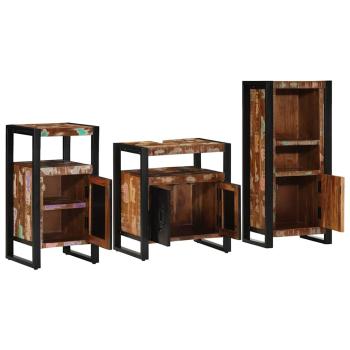 Badezimmermöbel Set 3 pcs Mehrfarbig Massives recyceltes Holz