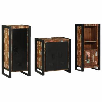 Badezimmermöbel Set 3 pcs Mehrfarbig Massives recyceltes Holz