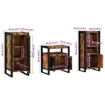 Badezimmermöbel Set 3 pcs Mehrfarbig Massives recyceltes Holz