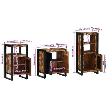 Badezimmermöbel Set 3 pcs Mehrfarbig Massives recyceltes Holz