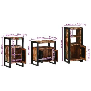 Badezimmermöbel Set 3 pcs Mehrfarbig Massives recyceltes Holz