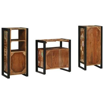 Badezimmermöbel Set 3 pcs Mehrfarbig Massives recyceltes Holz
