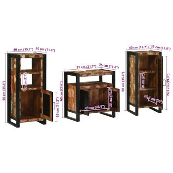 Badezimmermöbel Set 3 pcs Mehrfarbig Massives recyceltes Holz