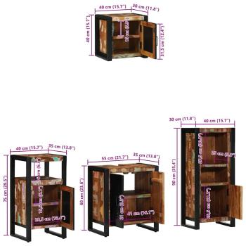 Badezimmermöbel Set 4 pcs Mehrfarbig Massives recyceltes Holz