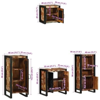 Badezimmermöbel Set 4 pcs Mehrfarbig Massives recyceltes Holz