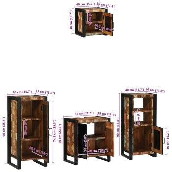 Badezimmermöbel Set 4 pcs Mehrfarbig Massives recyceltes Holz