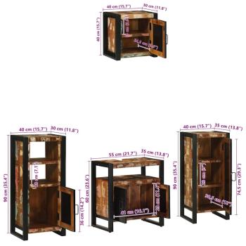Badezimmermöbel Set 4 pcs Mehrfarbig Massives recyceltes Holz