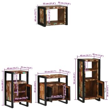 Badezimmermöbel Set 4 pcs Mehrfarbig Massives recyceltes Holz