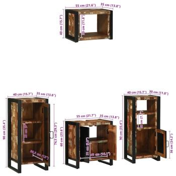 Badezimmermöbel Set 4 pcs Mehrfarbig Massives recyceltes Holz