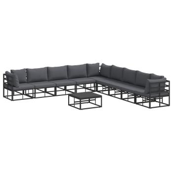 ARDEBO.de - Garten-Sofa-Set 10 pcs Schwarz 70 x 70 x 32 cm Aluminium