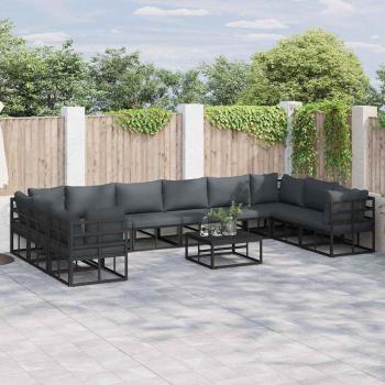 ARDEBO.de - Garten-Sofa-Set 11 pcs Schwarz 70 x 70 x 32 cm Aluminium