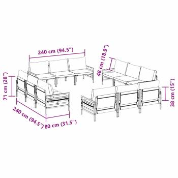 Garten-Sofa-Set 12 pcs Anthrazit Stahl