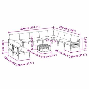 Garten-Sofa-Set 11 pcs Anthrazit Stahl
