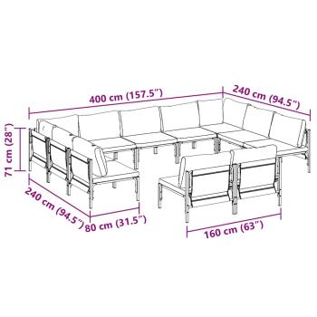 Gartensofa-set mit Kissen 11 pcs Schwarz Stahl