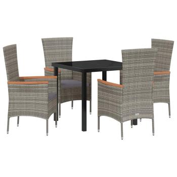5-teilige Garten-Essgruppe mit Kissen grau Poly-Rattan