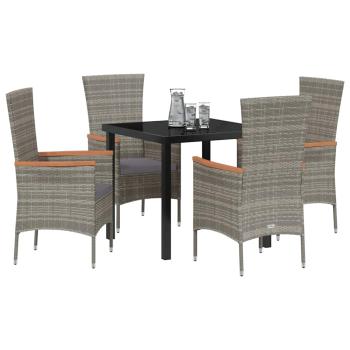 5-teilige Garten-Essgruppe mit Kissen grau Poly-Rattan