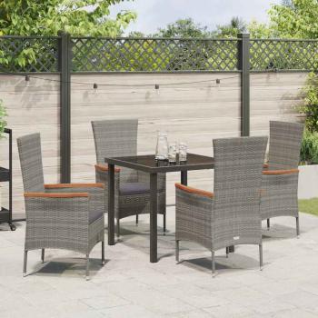 5-teilige Garten-Essgruppe mit Kissen grau Poly-Rattan