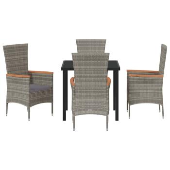 5-teilige Garten-Essgruppe mit Kissen grau Poly-Rattan