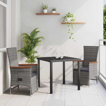 ARDEBO.de - 3-teiliges Garten-Esszimmer-Set mit Kissen grau Poly-Rattan