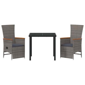 3-teiliges Garten-Esszimmer-Set mit Kissen grau Poly-Rattan