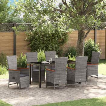 ARDEBO.de - 7-teiliges Garten-Essset mit Kissen Grau Poly-Rattan