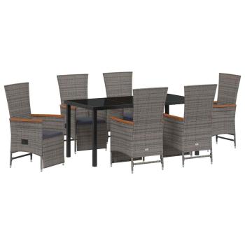 7-teiliges Garten-Essset mit Kissen Grau Poly-Rattan