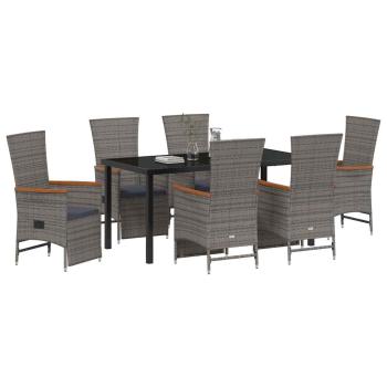 7-teiliges Garten-Essset mit Kissen Grau Poly-Rattan