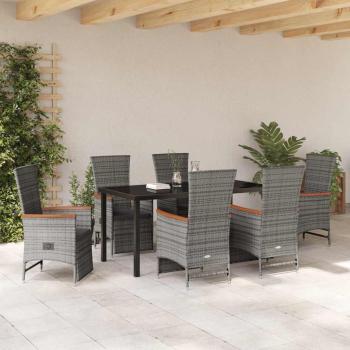7-teiliges Garten-Essset mit Kissen Grau Poly-Rattan