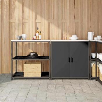 ARDEBO.de - Küchenlager-Set mit Regal mit Speicher mit Tür Verstellbar 2 pcs Schwarz 150 x 50 x 92 cm