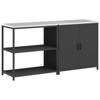 Küchenlager-Set mit Regal mit Speicher mit Tür Verstellbar 2 pcs Schwarz 150 x 50 x 92 cm