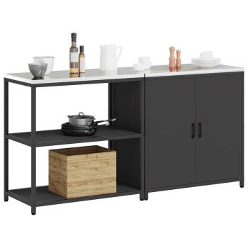 Küchenlager-Set mit Regal mit Speicher mit Tür Verstellbar 2 pcs Schwarz 150 x 50 x 92 cm