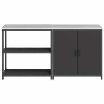 Küchenlager-Set mit Regal mit Speicher mit Tür Verstellbar 2 pcs Schwarz 150 x 50 x 92 cm