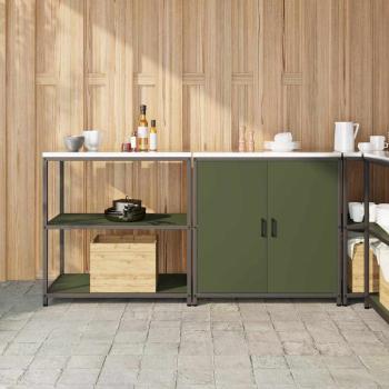 ARDEBO.de - Küchenlager-Set mit Regal mit Speicher mit Tür Verstellbar 2 pcs Olive Grün 150 x 50 x 92 cm