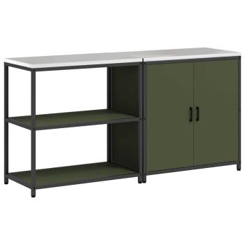 Küchenlager-Set mit Regal mit Speicher mit Tür Verstellbar 2 pcs Olive Grün 150 x 50 x 92 cm
