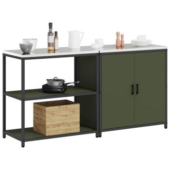 Küchenlager-Set mit Regal mit Speicher mit Tür Verstellbar 2 pcs Olive Grün 150 x 50 x 92 cm