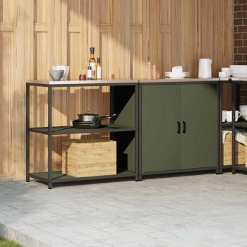 Küchenlager-Set mit Regal mit Speicher mit Tür Verstellbar 2 pcs Olive Grün 150 x 50 x 92 cm