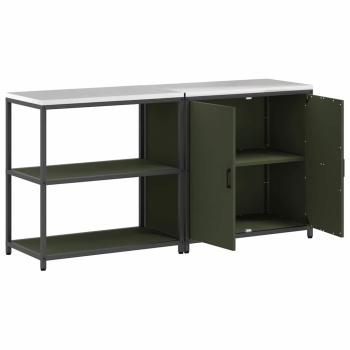 Küchenlager-Set mit Regal mit Speicher mit Tür Verstellbar 2 pcs Olive Grün 150 x 50 x 92 cm