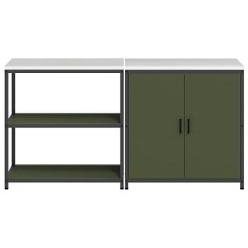 Küchenlager-Set mit Regal mit Speicher mit Tür Verstellbar 2 pcs Olive Grün 150 x 50 x 92 cm