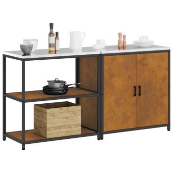 Küchenlager-Set mit Regal mit Speicher mit Tür Verstellbar 2 pcs Rostig 150 x 50 x 92 cm