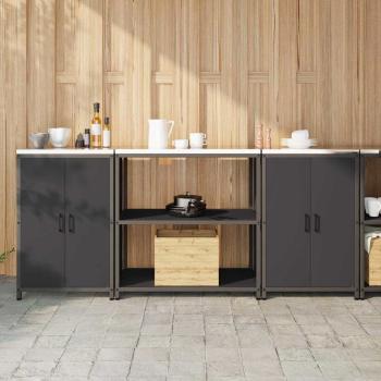 ARDEBO.de - Küchenlager-Set mit Regal mit Speicher mit Tür 3 pcs Schwarz 210 x 50 x 92 cm