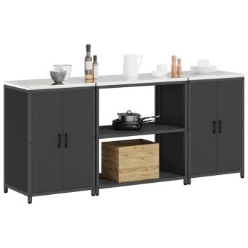 Küchenlager-Set mit Regal mit Speicher mit Tür 3 pcs Schwarz 210 x 50 x 92 cm