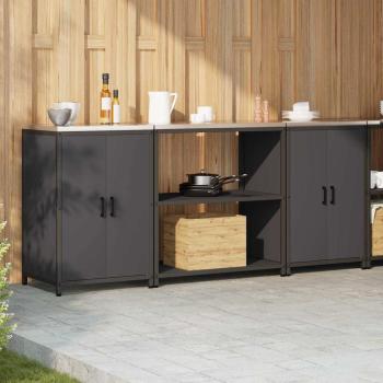 Küchenlager-Set mit Regal mit Speicher mit Tür 3 pcs Schwarz 210 x 50 x 92 cm
