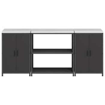 Küchenlager-Set mit Regal mit Speicher mit Tür 3 pcs Schwarz 210 x 50 x 92 cm