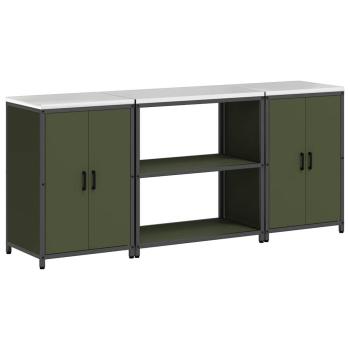 Küchenlager-Set mit Regal mit Speicher mit Tür 3 pcs Olive Grün 210 x 50 x 92 cm