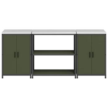 Küchenlager-Set mit Regal mit Speicher mit Tür 3 pcs Olive Grün 210 x 50 x 92 cm