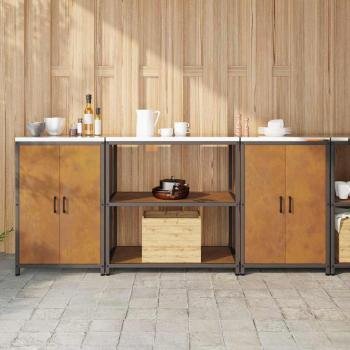 ARDEBO.de - Küchenlager-Set mit Regal mit Speicher mit Tür 3 pcs Rostig 210 x 50 x 92 cm