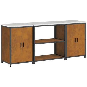 Küchenlager-Set mit Regal mit Speicher mit Tür 3 pcs Rostig 210 x 50 x 92 cm