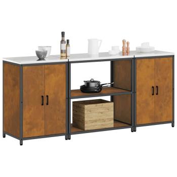 Küchenlager-Set mit Regal mit Speicher mit Tür 3 pcs Rostig 210 x 50 x 92 cm