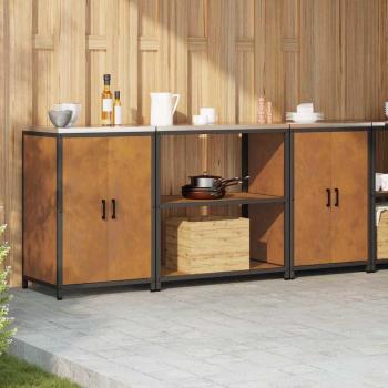 Küchenlager-Set mit Regal mit Speicher mit Tür 3 pcs Rostig 210 x 50 x 92 cm