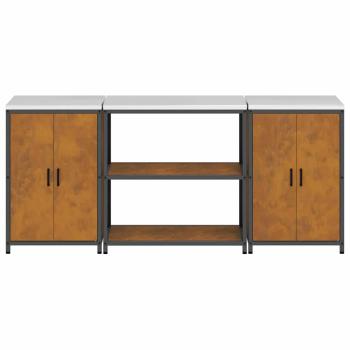 Küchenlager-Set mit Regal mit Speicher mit Tür 3 pcs Rostig 210 x 50 x 92 cm